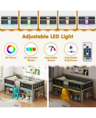 Kids Low Loft Bed with Bookcases and LED Cabin Design