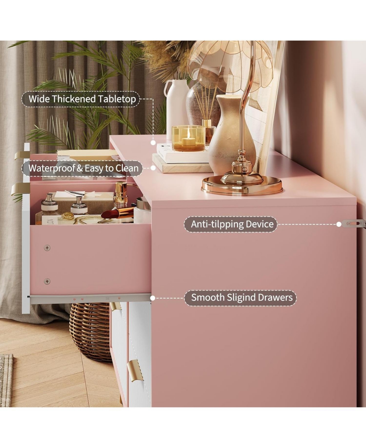 gaomon Fluted Dresser for Bedroom with 6 Drawers,47" Wide Modern Chest of Wooden Drawers with Metal Handle,Wide Clothes Storage Organizer