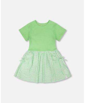 Toddler Girls Bi-Material Dress Mint