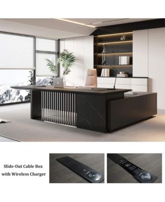 86inch Large L Shaped Executive Desk with Universal Charging Ports and Cable Management