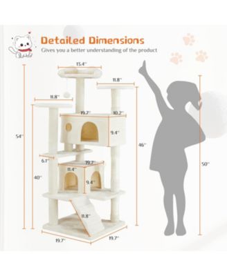 54in Beige Multi-Functional Cat Tree: Climbing Frame, Lounge, Detachable Toy