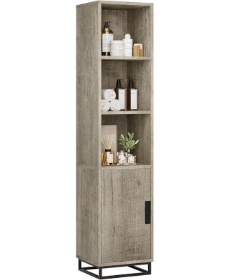 70" Tall Narrow Bathroom Cabinet with Open Storage, Door & Adjustable Shelf, Freestanding for Laundry, Kitchen or Living Room