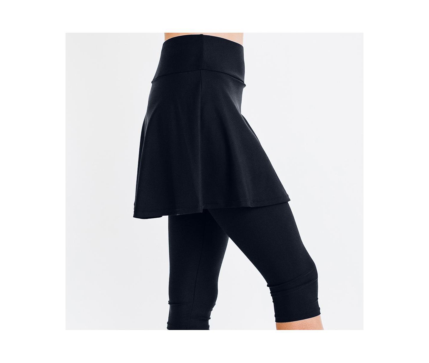 Женская юбка-шорты Calypsa Chlorine Resistant High Waisted Flared Swim Skort With Attached Capri, цвет: Чёрный — фото 3