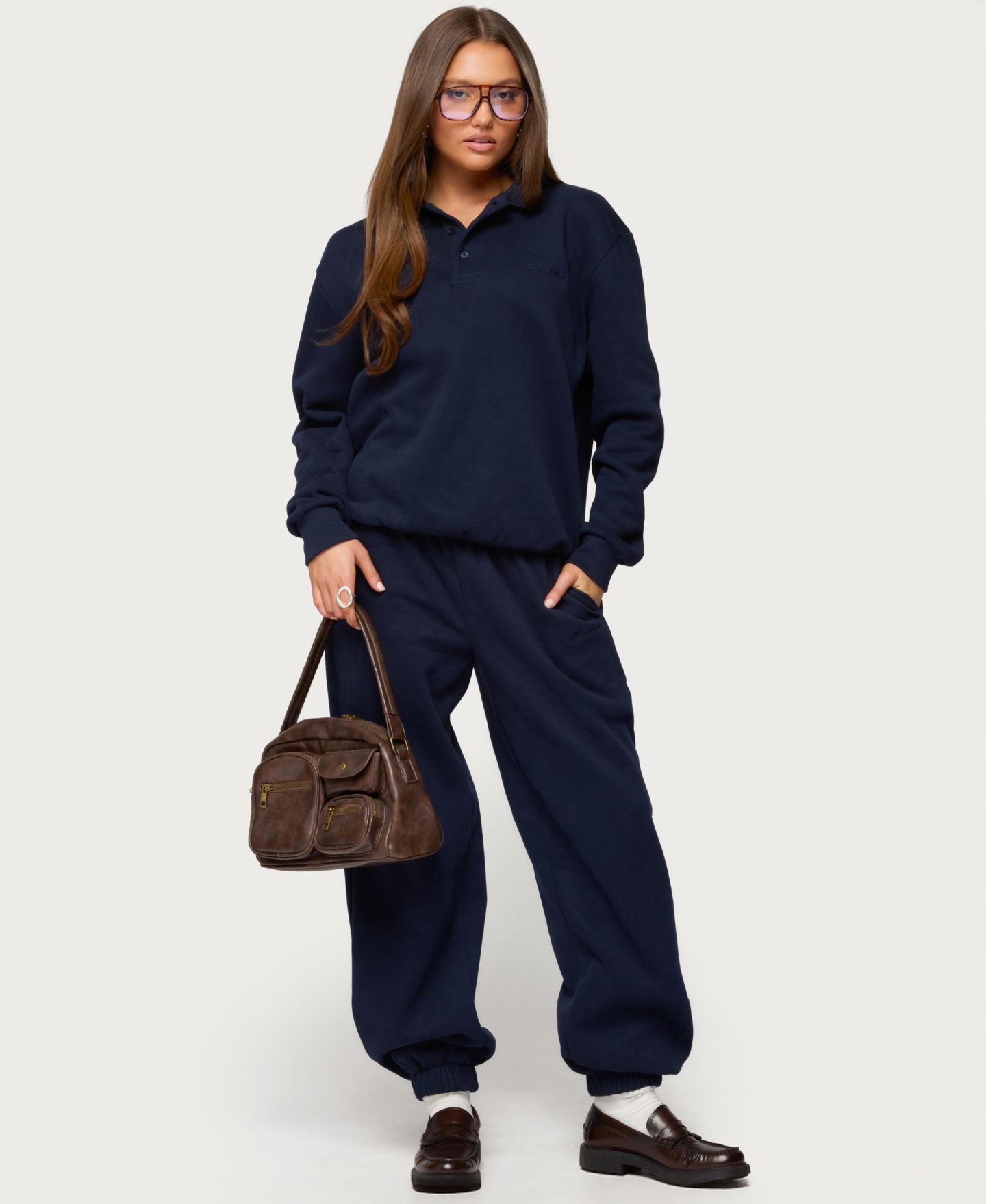 Женская толстовка Edikted Jayce Oversized Polo Sweatshirt, цвет: Тёмно-синий — фото 5