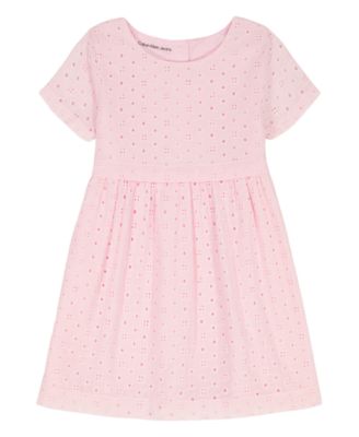 Girls' 4-6X Eyelet Crewneck Dress
