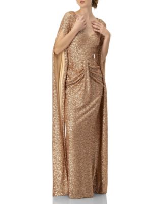 Women's Long Sleeve V-Neck Sequin Evening Dress with Slit