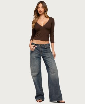 Women's Cassisy Quarter Sleeve Wide V Neck Top