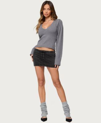 Women's Lace Up Stretchy Denim Mini Skort