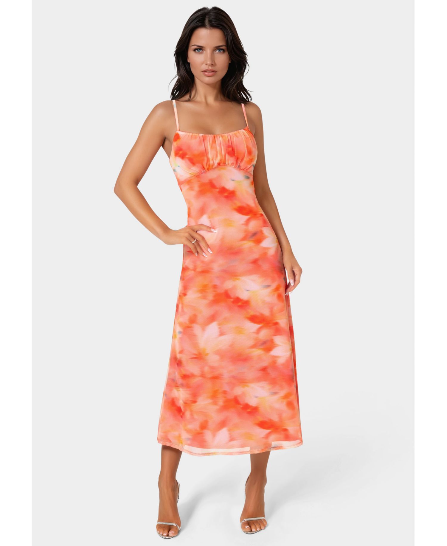 Women's Powermesh Marble Shirred Bust A-Line Dress