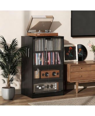 4-Tier Media Cabinet with Tempered Glass Doors and Cable Management
