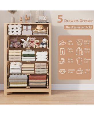 Modern 5-Drawer Dresser, Simple Wooden Chest with Deep Drawers, Space-Saving Storage for Bedroom, Living Room, Hallway