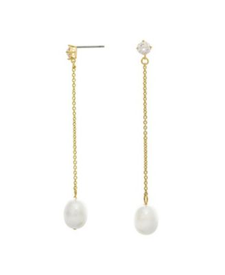 Chain Drop Earrings with CZ and Freshwater Pearl