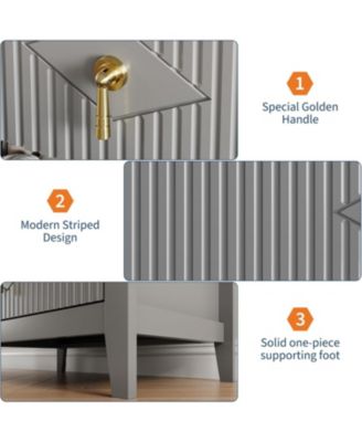 2 Piece Fluted Nightstand Set, 27.5" Wide Bedside Tables with 3 Storage Drawers & Metal Handles for Bedroom