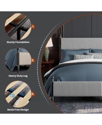 Queen Upholstered Bed Frame with Velvet Headboard, Corduroy Platform, Easy Assembly