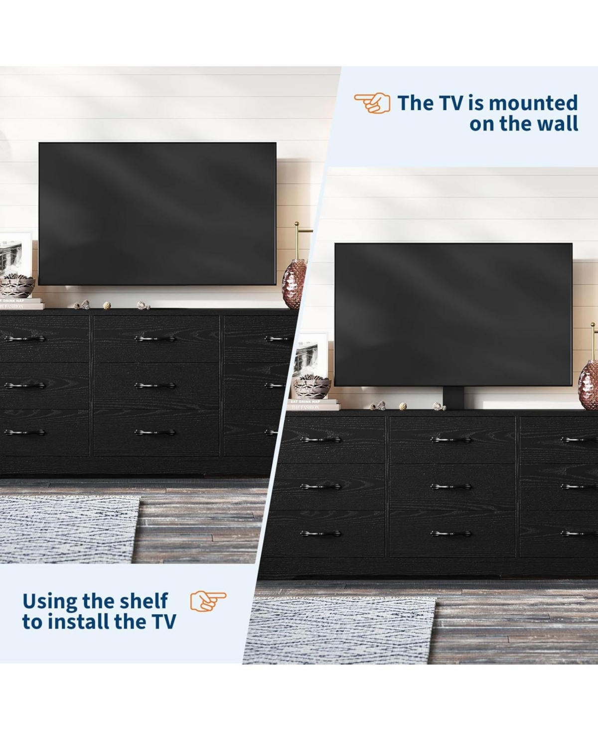 gaomon Modern Tv Stand with Mount, 55 Inch Entertainment Center with 9 Drawers, Adjustable Height Media Console for TVs Up to 85 Inch