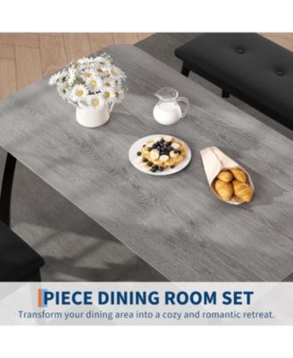 Dining Table Set for 4,Wooden Kitchen Table with Upholstered Bench & 2 Cushion Chairs, Space-Saving Dinette Set for Studio,Kitchen,Dining Room