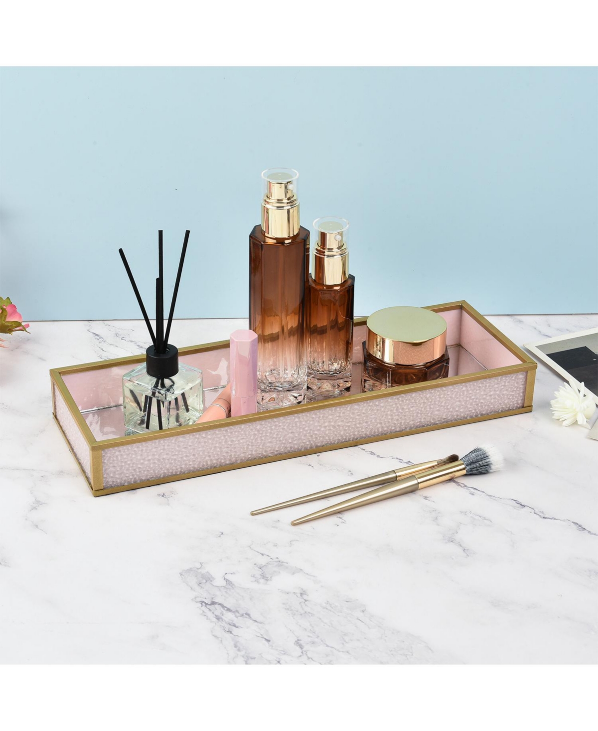 Lauraella Handcrafted Glass Tray, Decorative Storage Tray for Makeup, Jewelry, Desk