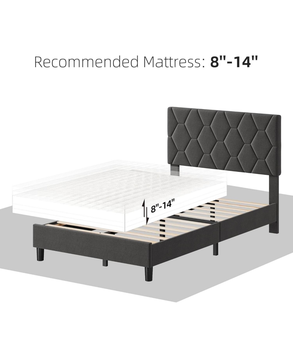 gaomon Bed Frame with Adjustable Headboard, Upholstered Platform Sturdy Wood Slats Support, No Box Spring Needed
