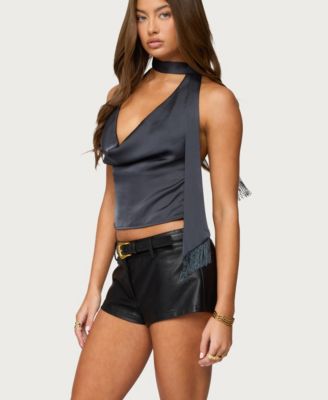 Women's Satin Effect Cowl Neck Scarf Top