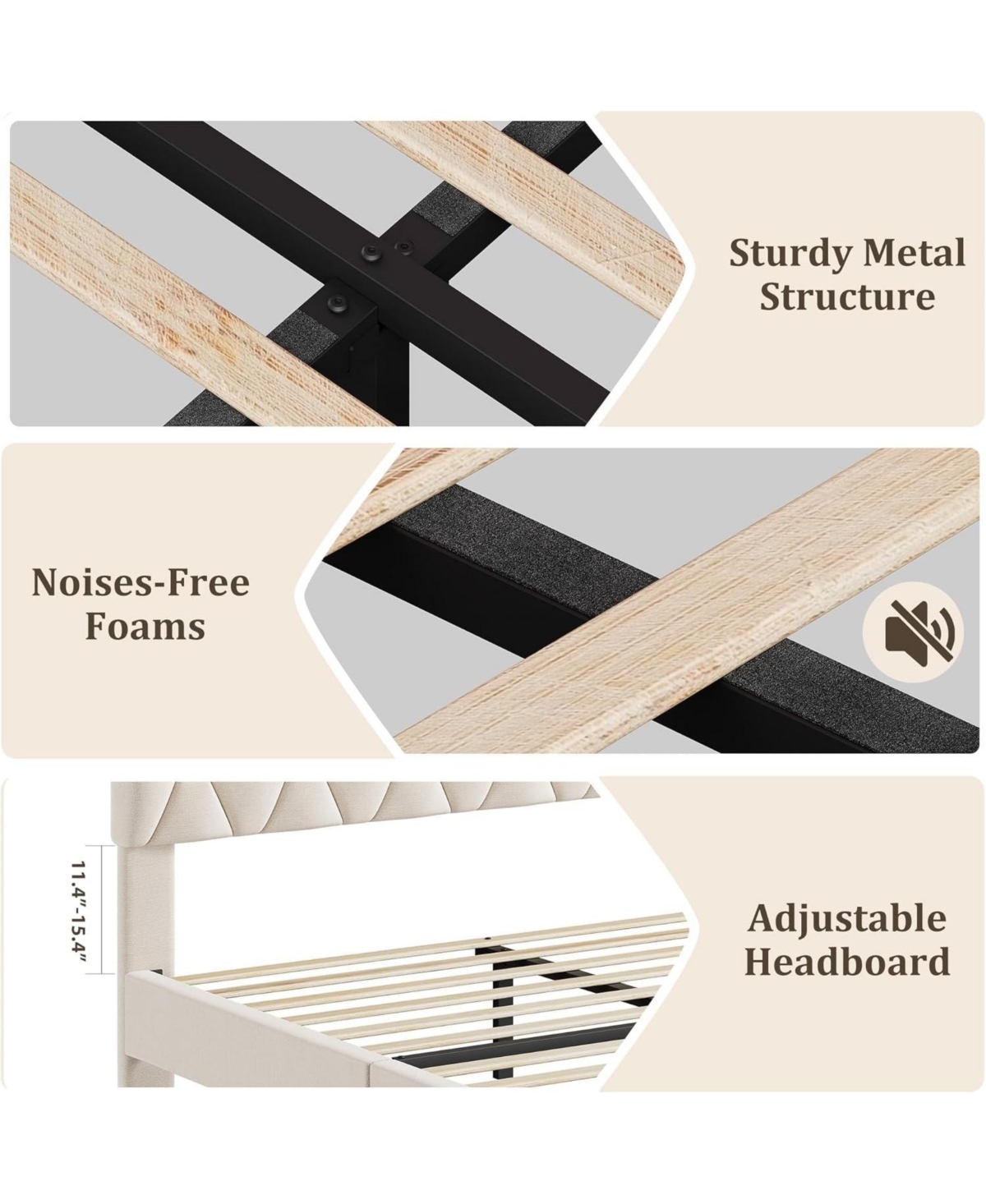 gaomon Bed Frame with Adjustable Headboard, Upholstered Platform Bed with Sturdy Wood Slats Support, No Box Spring Needed