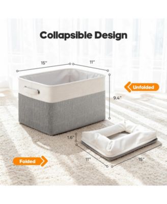 4-Pack Collapsible Storage Baskets with Handles, Linen Fabric Organizer Bins with Metal Frame