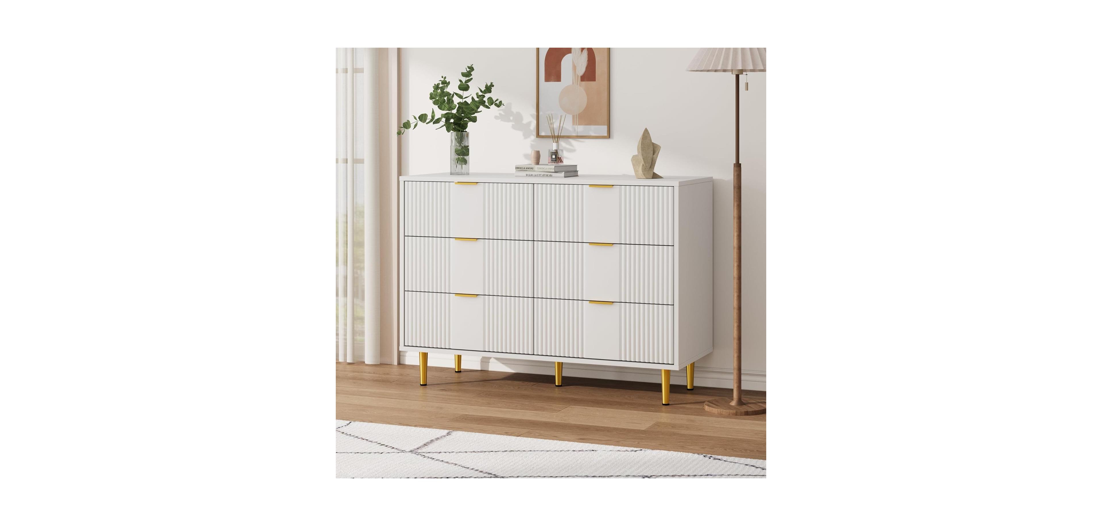 gaomon Fluted Dresser for Bedroom with 6 Drawers, 39.4" Wide Modern Chest of Drawers with Metal Handle
