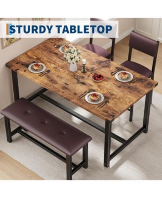 Dining Table Set for 4, Kitchen Table with 2 Upholstered Chairs and Bench, Wood Kitchen Dining Room Set, for Small Space