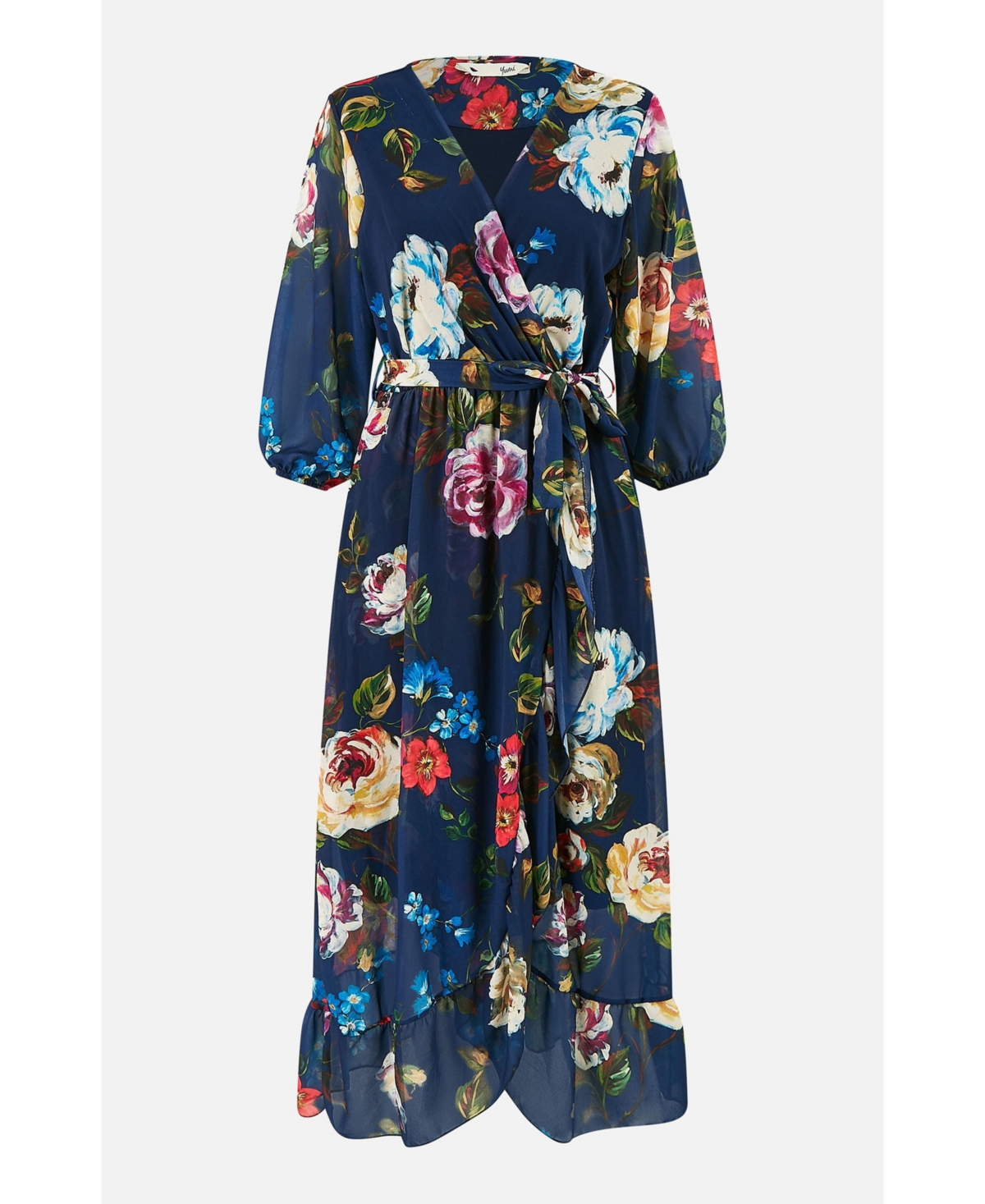 Yumi Women's Watercolour Dip Hem Midi Wrap Dress