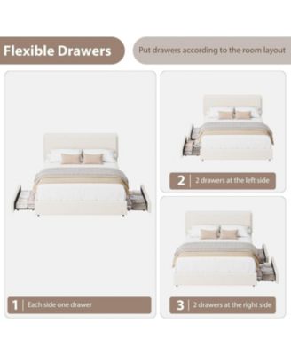 Queen Upholstered Teddy Fleece Platform Bed with Adjustable Cloud Headboard and 2 Storage Drawers