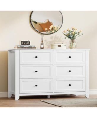 6 Drawer Dresser for Bedroom, 54" Wide Large Dresser with Deep Drawers & Metal Knobs, Modern Wooden Chests of Drawers for Entryway, Hallway