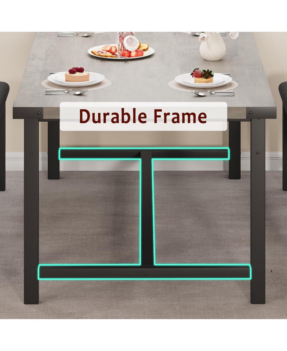 gaomon 3Pcs Dining Table Set for 4-6, 63" Extendable Thick Metal Frame Kitchen with 2 Upholstered Benches 6, Wooden Dinette