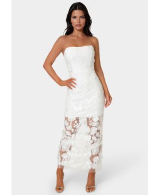 Women's Strapless 3D Lace Column Dress