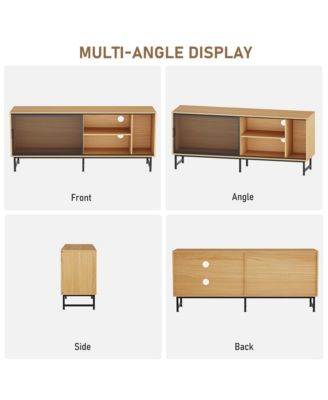 63 Inch Modern Industrial TV Stand for Living Room for TV up to 70"–Metal Mesh Sliding Doors–3 Open Storage Compartments