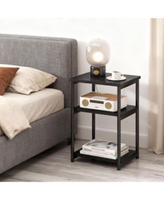 Slim 3-Tier End Table with Storage Shelves, Narrow Mobile Side Table for Small Spaces, Industrial Wood & Metal Sofa Table, Record Player St