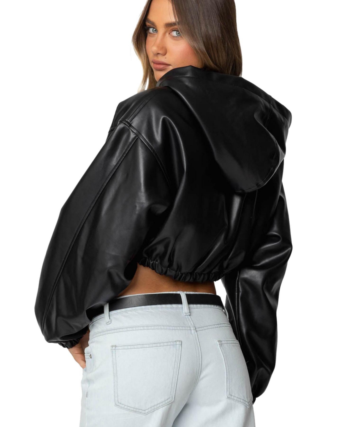 Edikted Women's Hooded Faux Leather Cropped Jacket