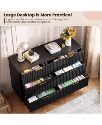 Fluted 6 Drawer Dresser for Bedroom, 47.2 in Wide Modern Chest of Drawers with Deep Drawers, Large Double Dresser TV Stand