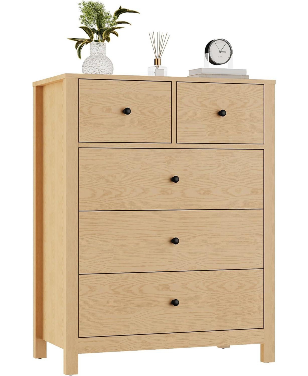 gaomon Natural Oak Dresser for Bedroom, Tall 5 Drawer Dresser with Deep Drawers & Metal Knobs, Modern Wooden Double Chests of Drawers for Kids Bedroom