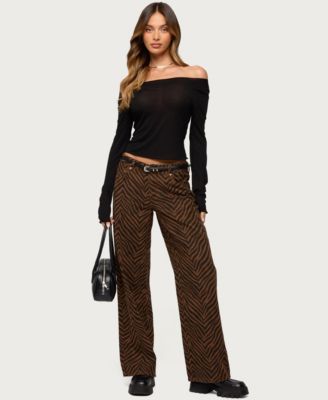 Women's Zebra Print Low Rise Baggy Jeans