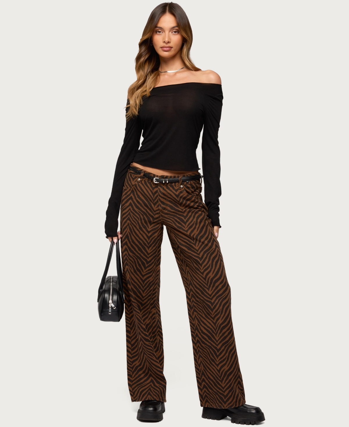 Edikted Women's Zebra Print Low Rise Baggy Jeans