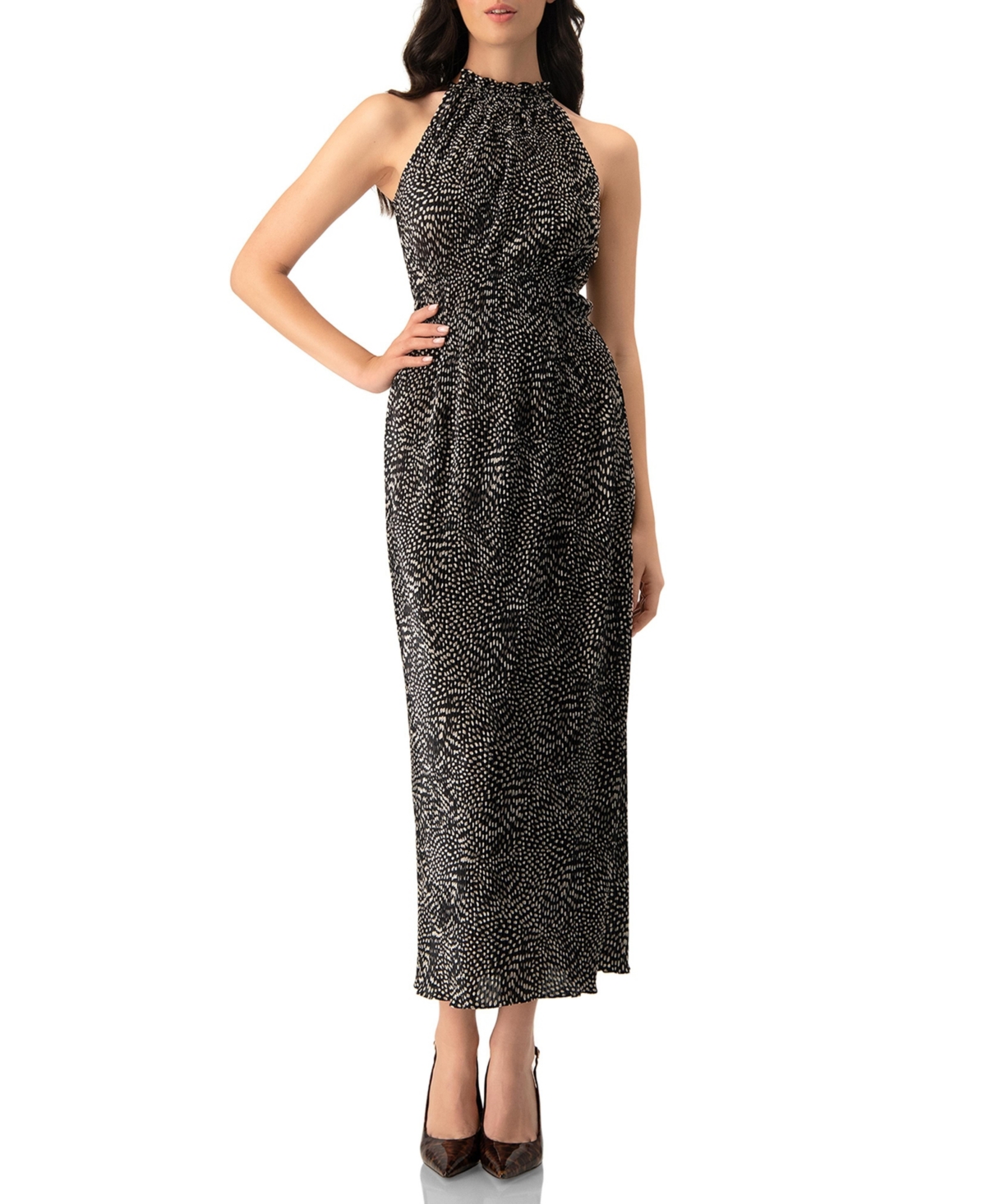 Ivonne Women's Pleated Polka Dot Maxi Dress