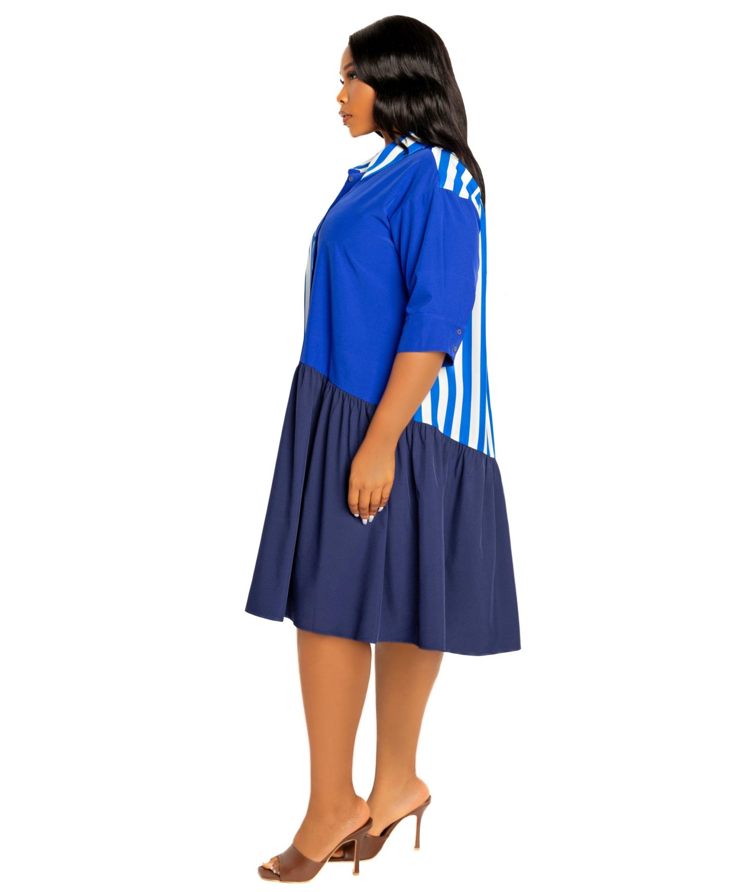 Женское платье Buxom Couture Plus Size Mixed Stripe Shirt Dress, цвет: Синий разноцветный — фото 5