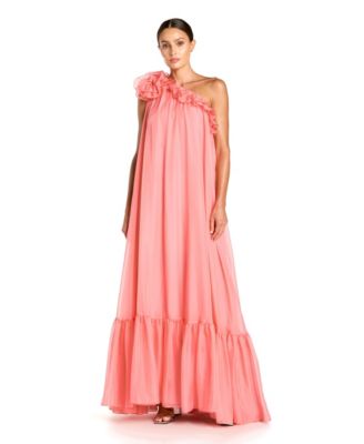 Women's One Shoulder Chiffon Gown with 3D Rosette