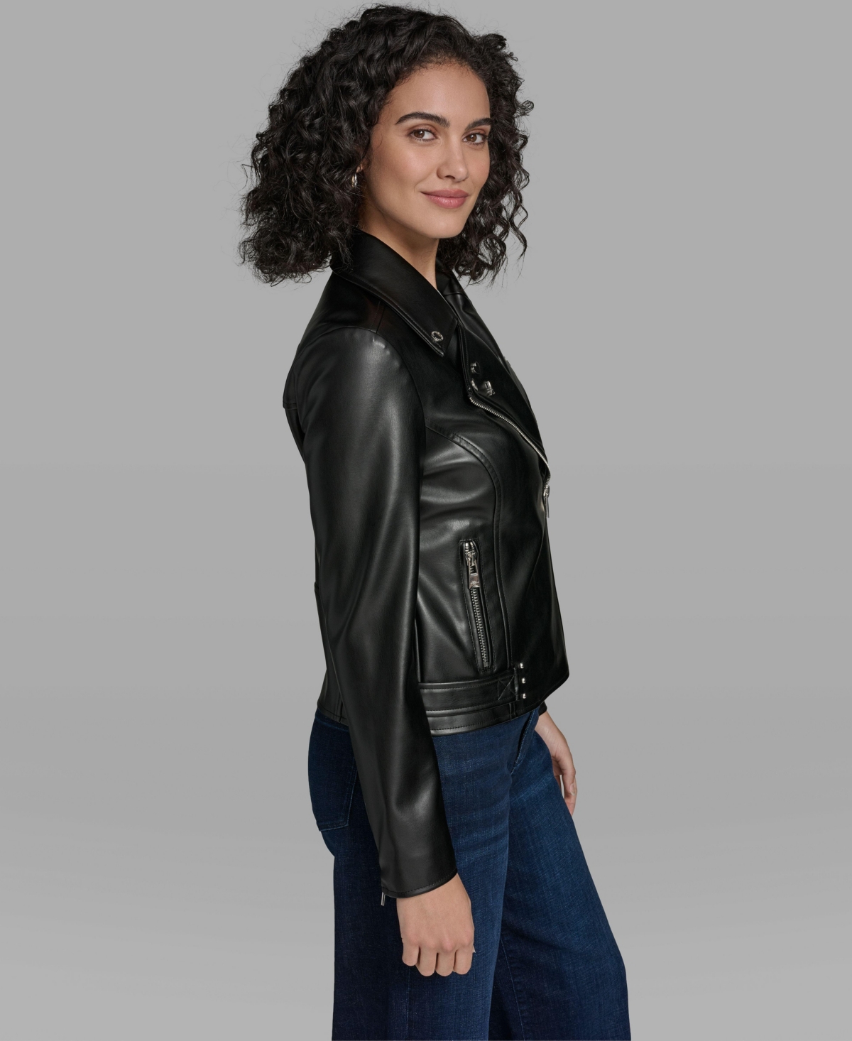 Karl Lagerfeld Paris Women's Logo Pin Asymmetrical Moto Jacket