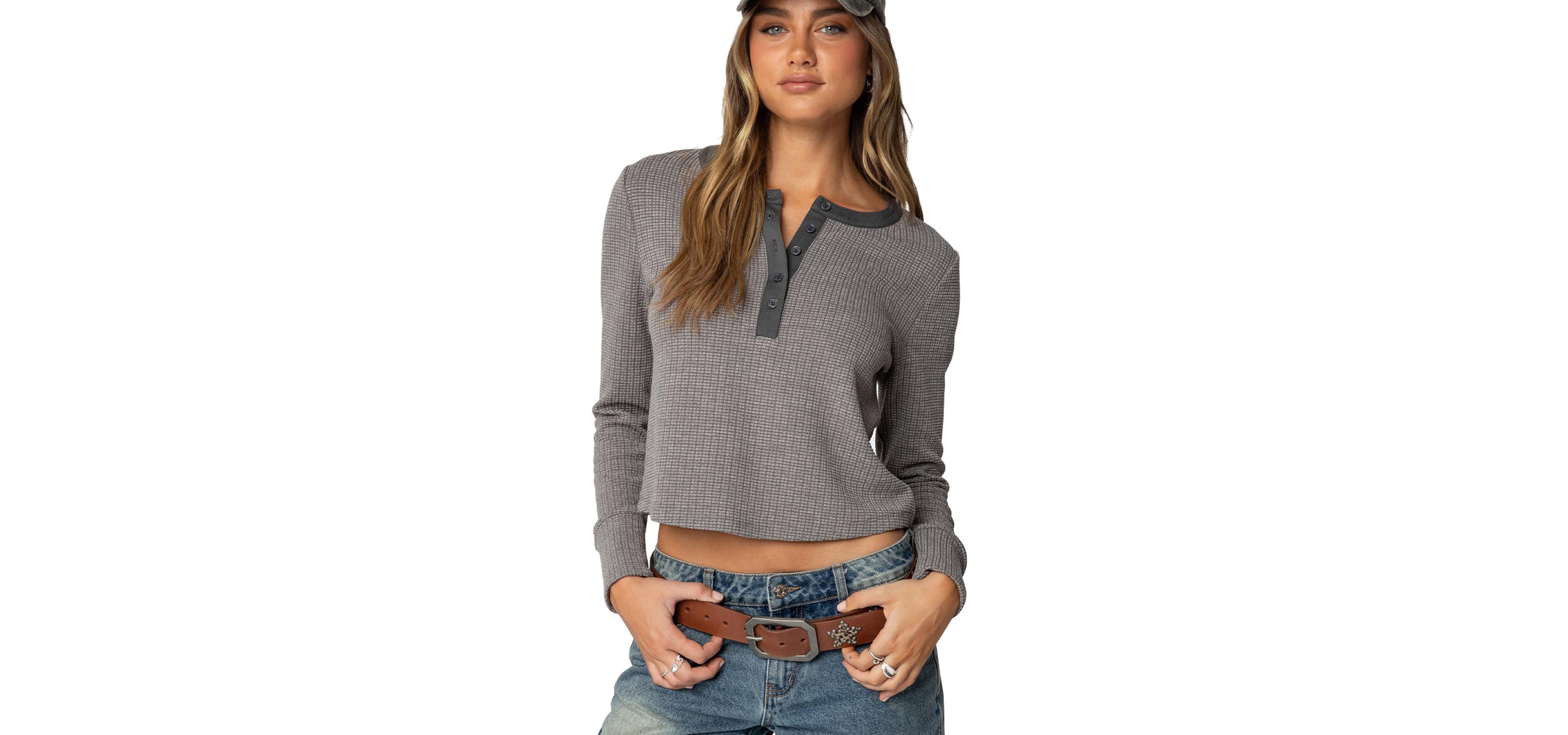Edikted Women's Ruth Henley Waffle Top