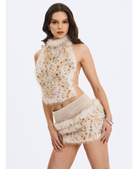 Женская юбка Miss Circle Sariah Tan Suede Cheetah Low-Waisted Micro, цвет: Рыжевато-коричневый