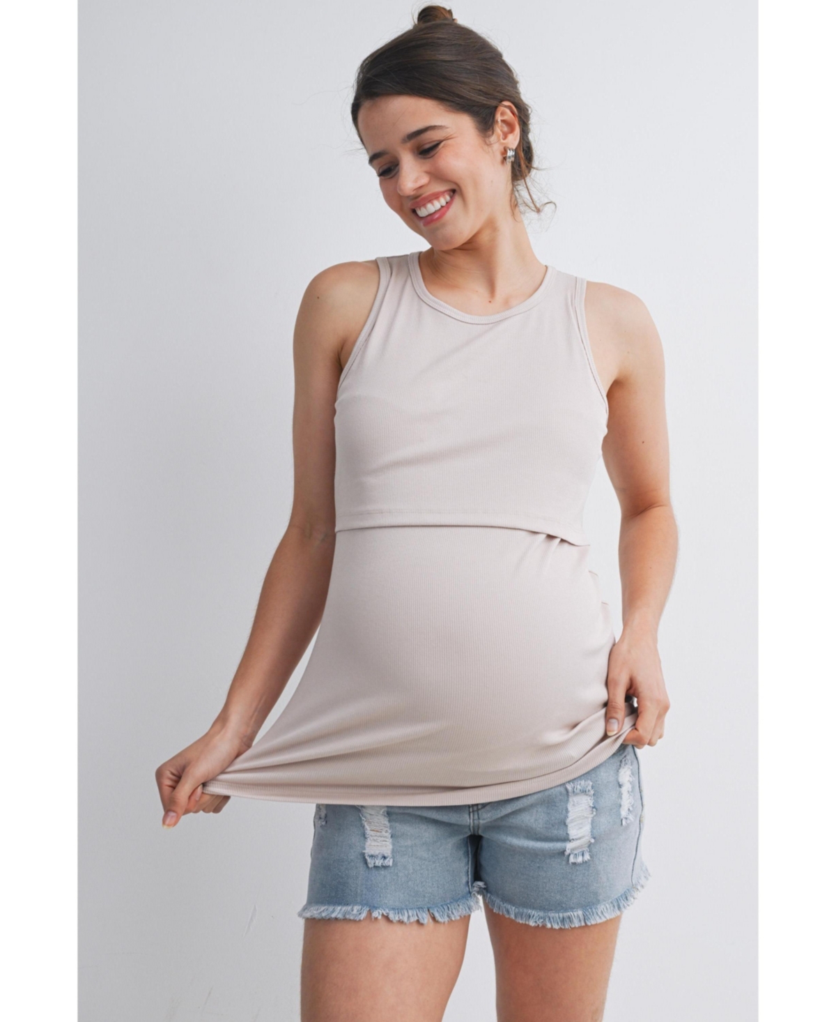 Hello Miz Women's Maternity Nursing Ribbed Tank Top with Lift-Up Panel