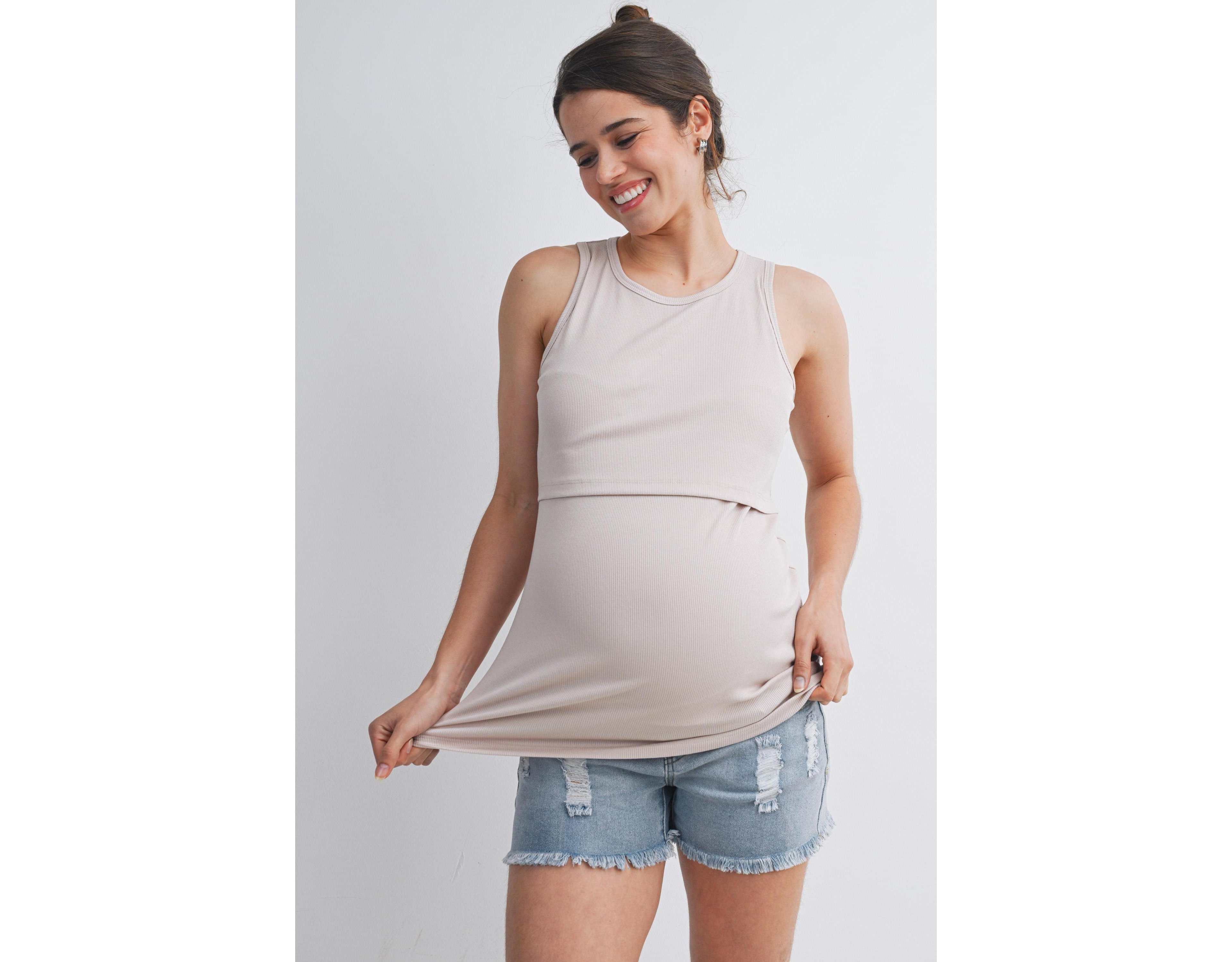 Hello Miz Women's Maternity Nursing Ribbed Tank Top with Lift-Up Panel