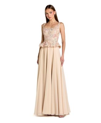 Petite Embroidered Peplum Top With Chiffon Skirt Gown