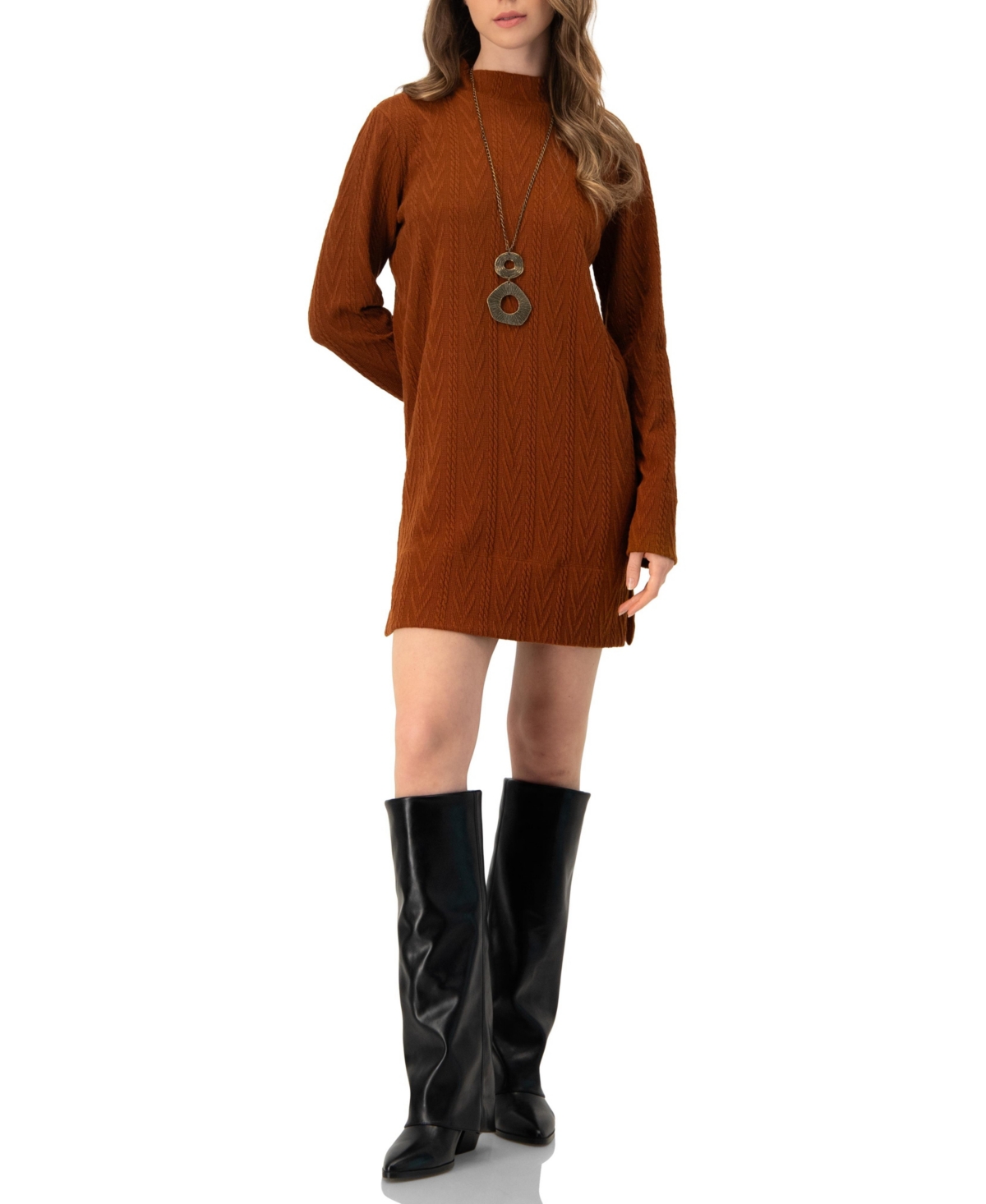 Ivonne Women's Knitted Short Dress With Necklace