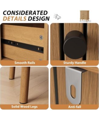 4 Drawer Dressers, Chest of Drawers for Bedroom, Nightstand, Spacious Storage Boho Wicker Dresser with Matte Handles